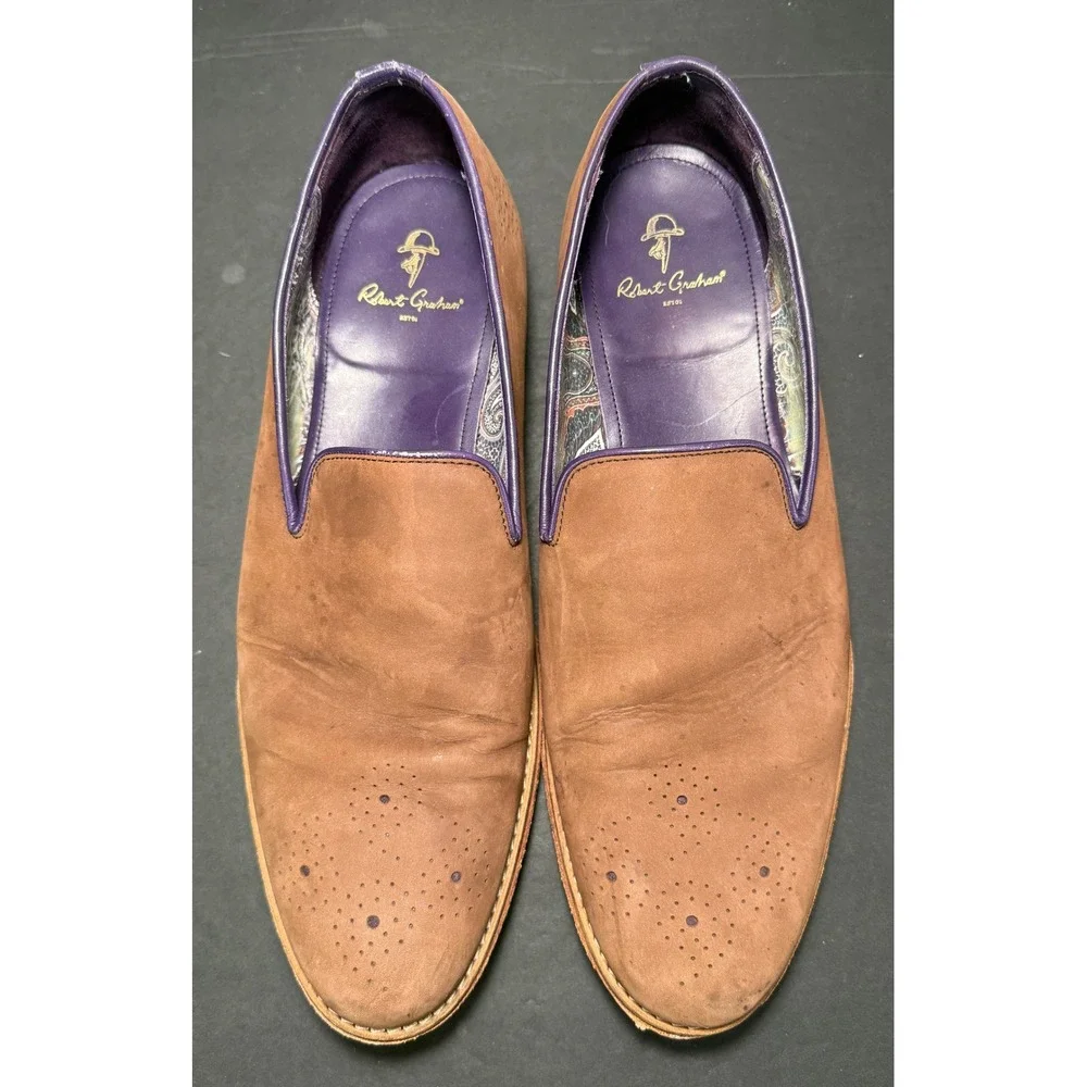 Robert Graham MOMA Loafers Mens Size 11.5 D Brown Purple Leather Paisley IN1002